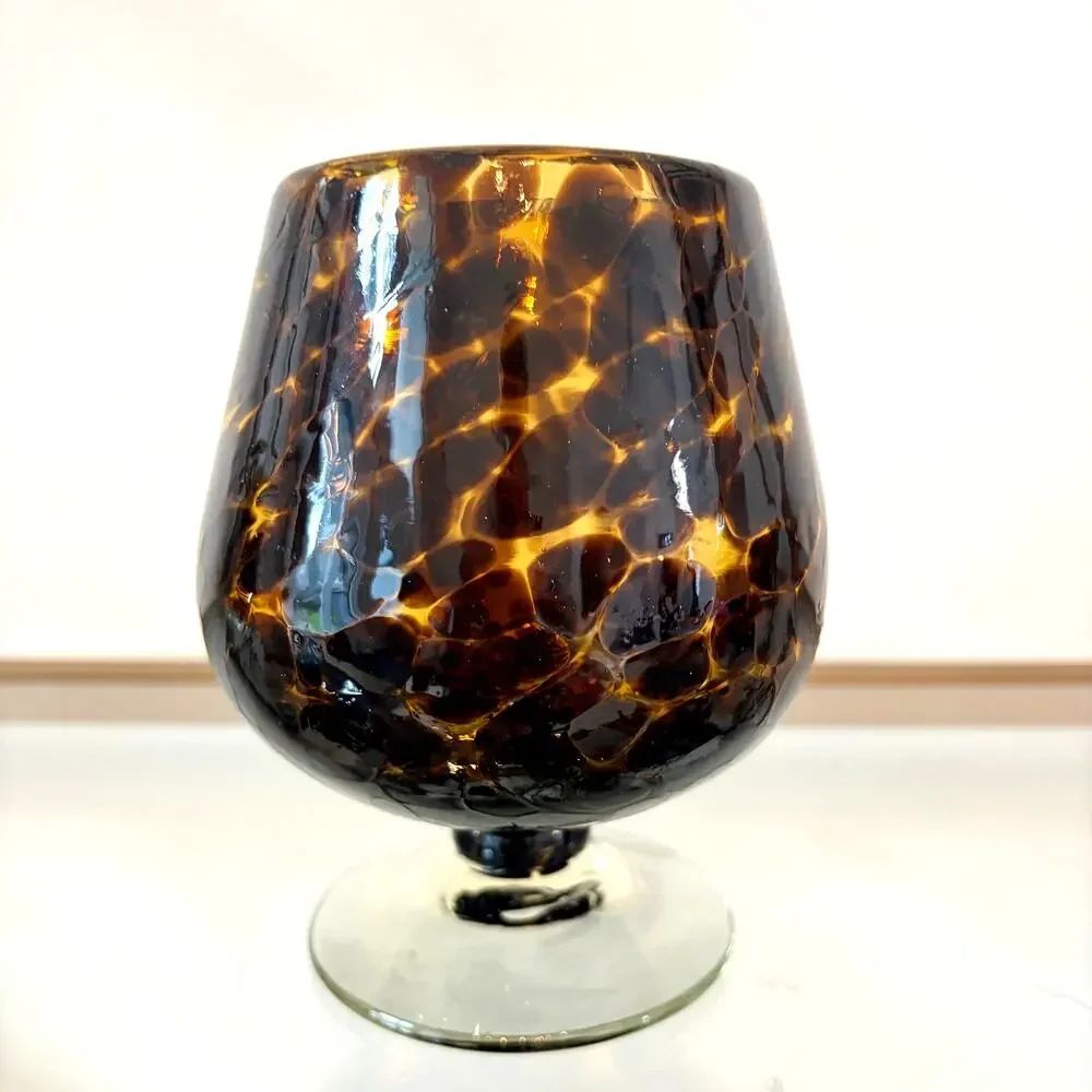 Hand Blown Tortoise Shell Brandy Snifters Set of 2 Cocktail Glasses NEW